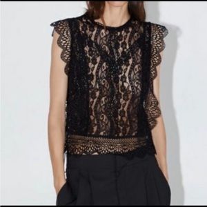 Authentic ZARA Black Crochet Trim Sleeveless Trace Top